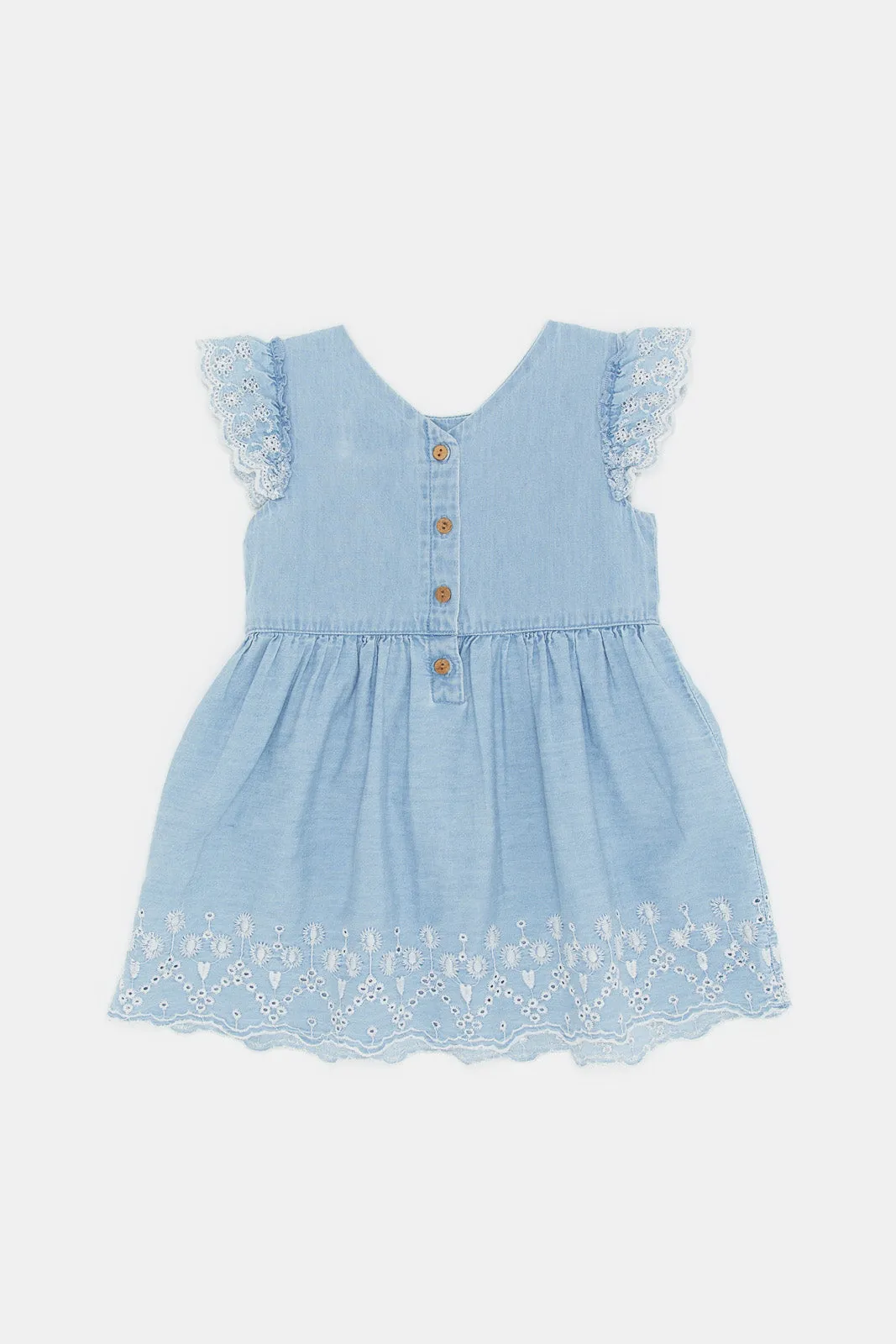 Infant Girls Blue Denim Embroidered Dress