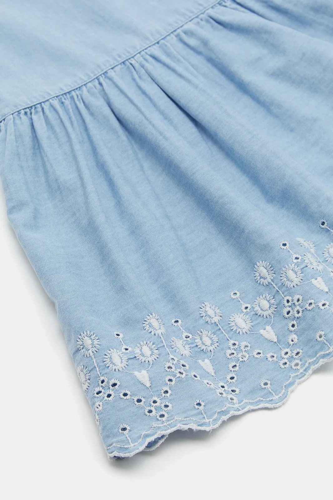 Infant Girls Blue Denim Embroidered Dress
