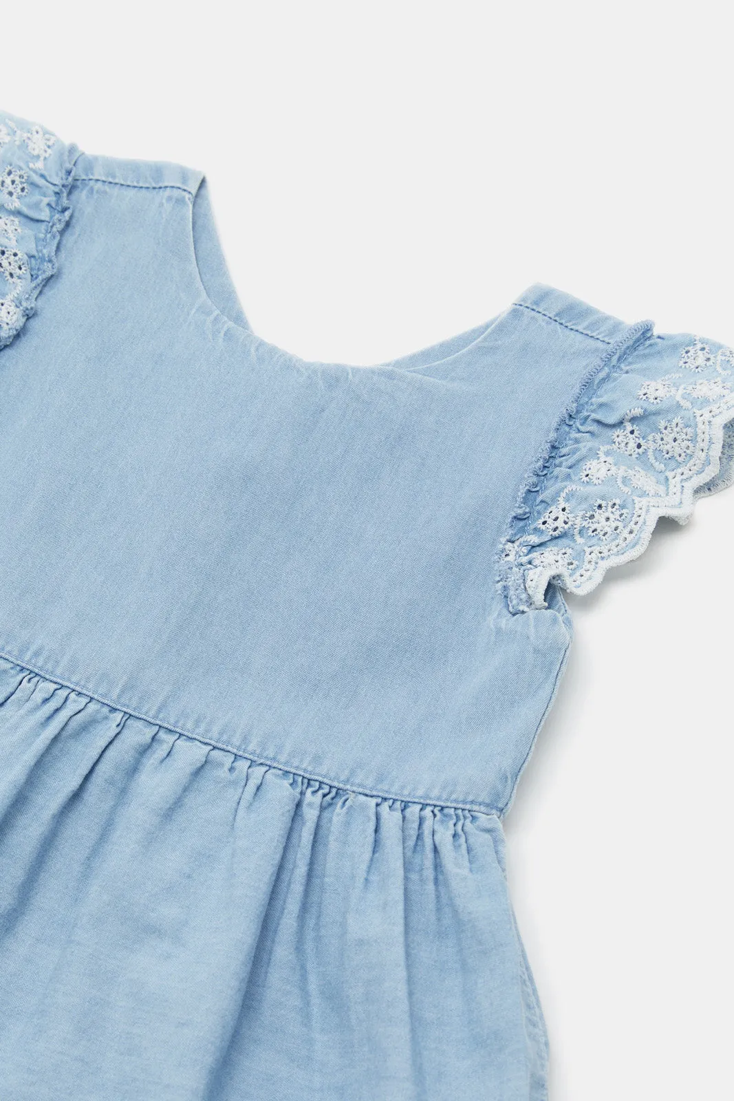 Infant Girls Blue Denim Embroidered Dress