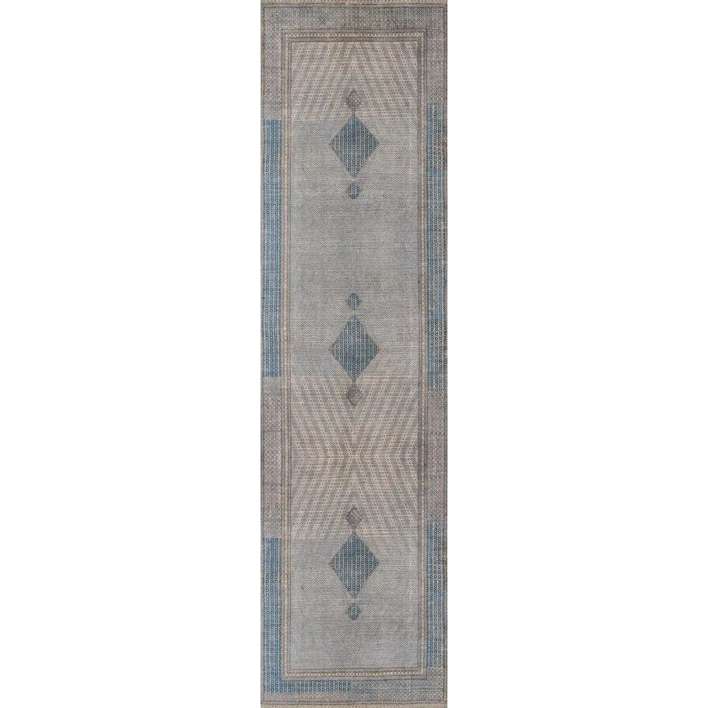 Large Turkish Geometric Blue & Beige Meknes Area Rug
