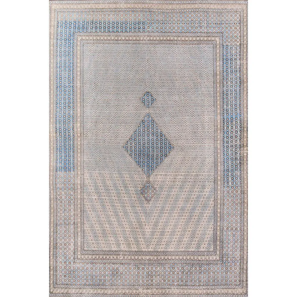 Large Turkish Geometric Blue & Beige Meknes Area Rug