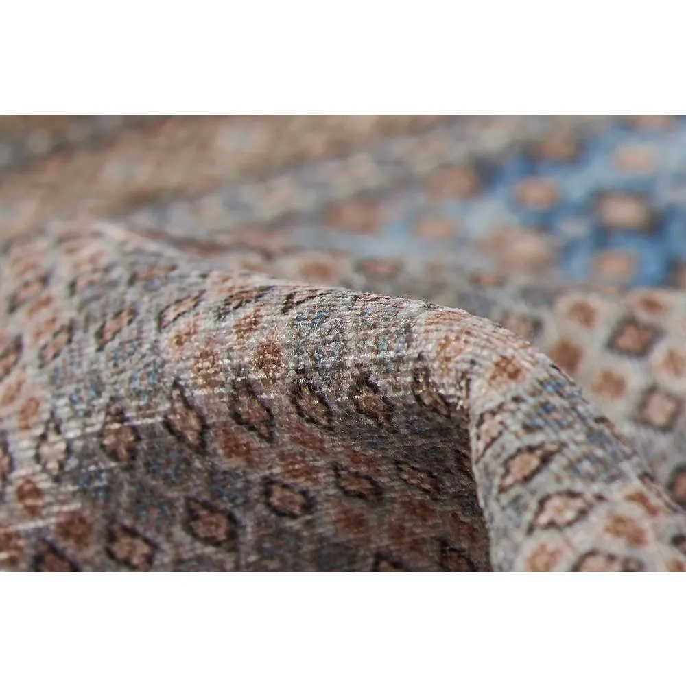 Large Turkish Geometric Blue & Beige Meknes Area Rug