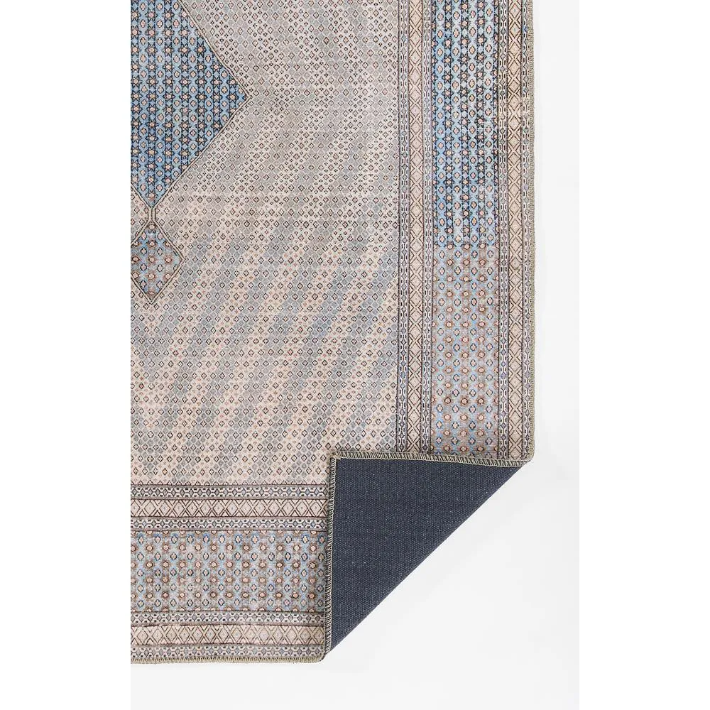 Large Turkish Geometric Blue & Beige Meknes Area Rug