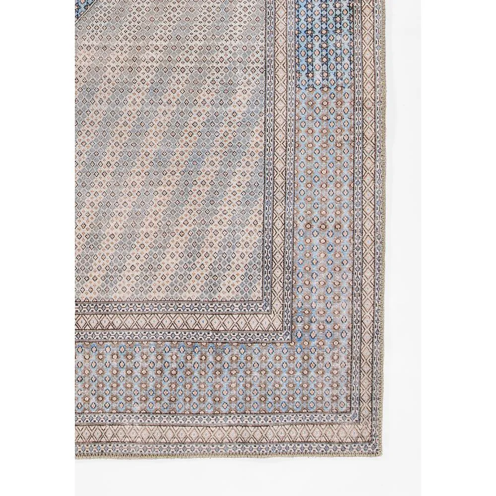 Large Turkish Geometric Blue & Beige Meknes Area Rug