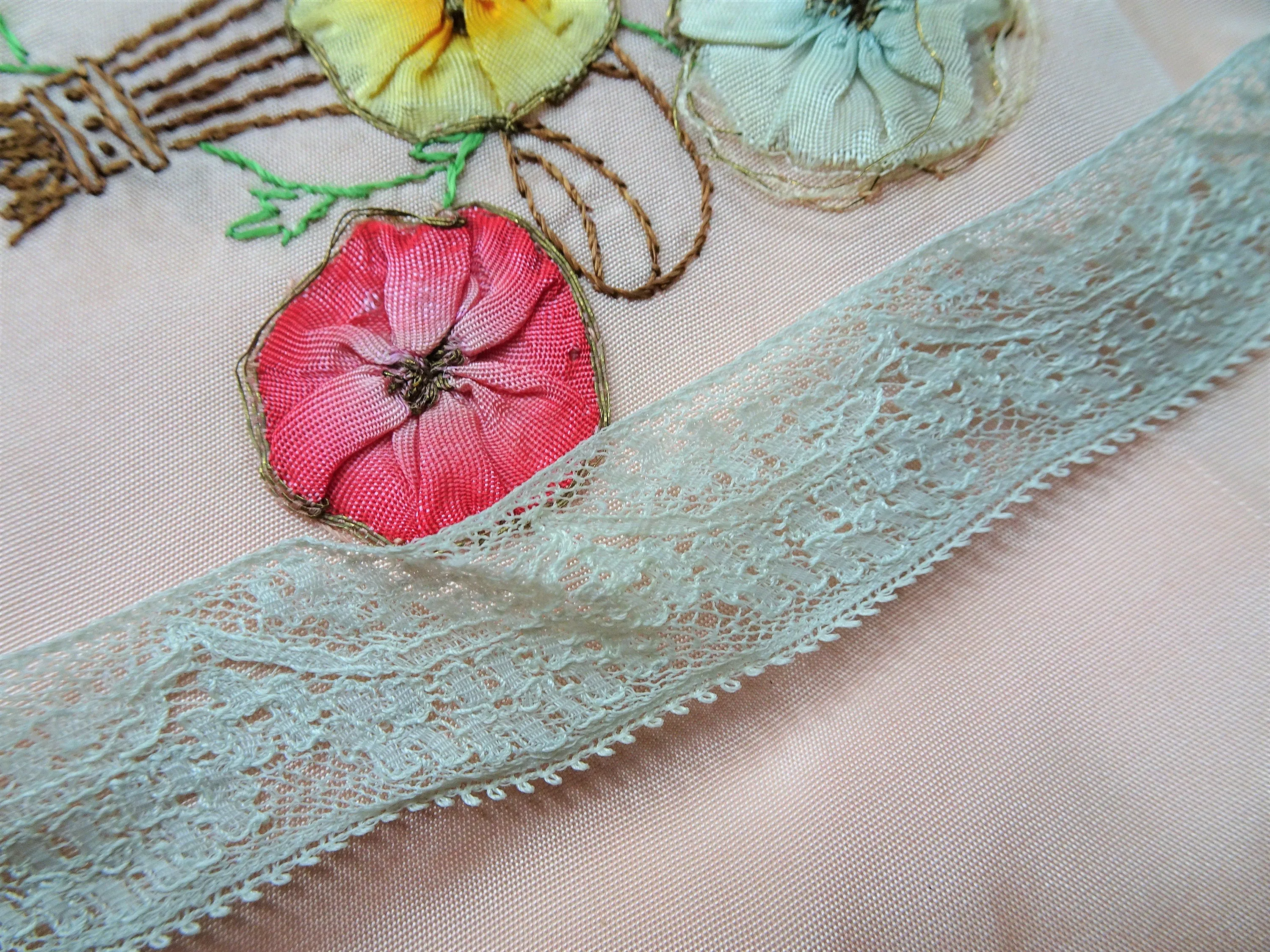 Lovely Antique French Lace Trim Baby Blue Netted Lace For Dolls,Flapper Dress, Bridal Wedding, Heirloom Sewing ,Collectible Vintage Lace