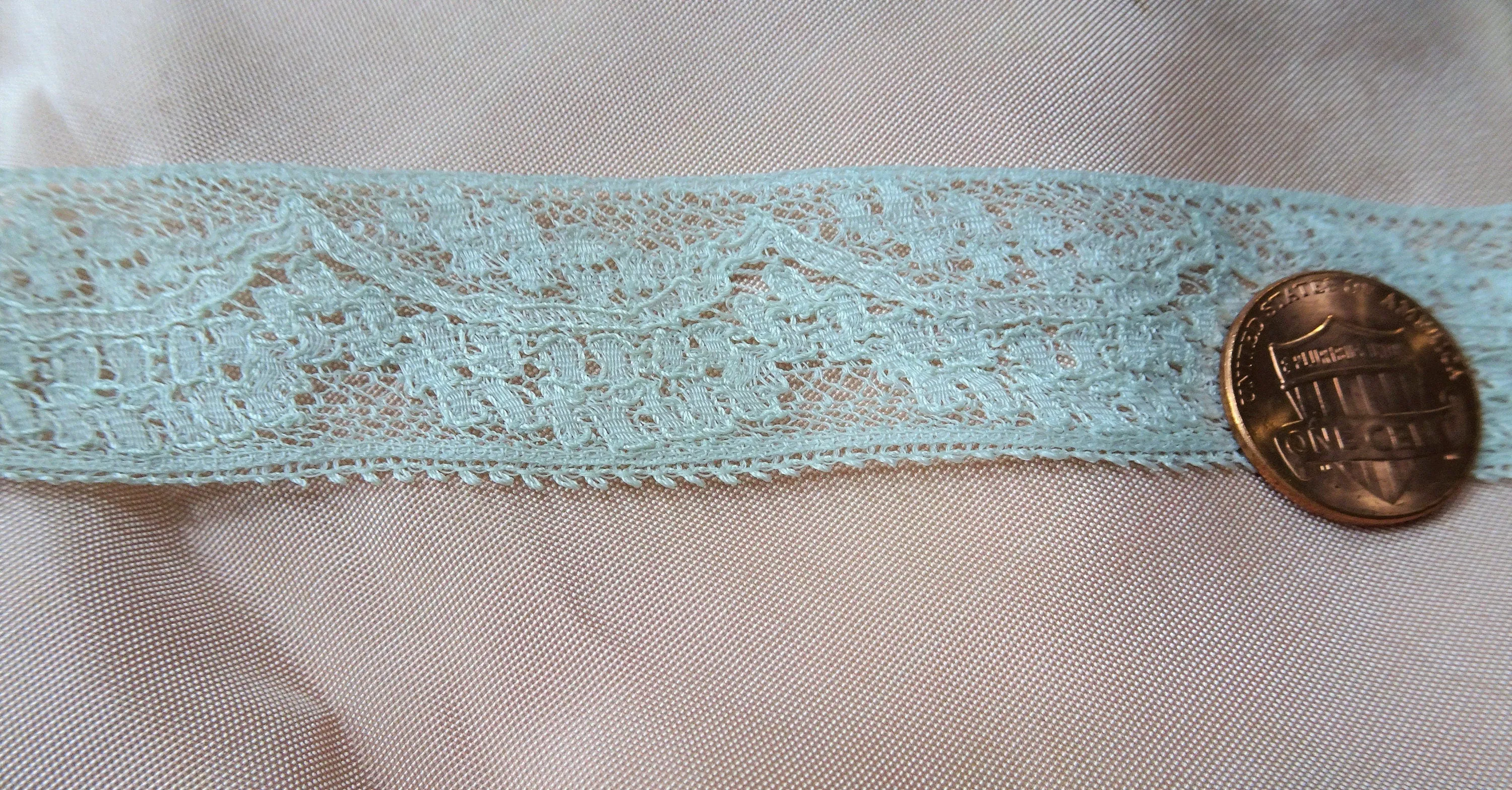 Lovely Antique French Lace Trim Baby Blue Netted Lace For Dolls,Flapper Dress, Bridal Wedding, Heirloom Sewing ,Collectible Vintage Lace