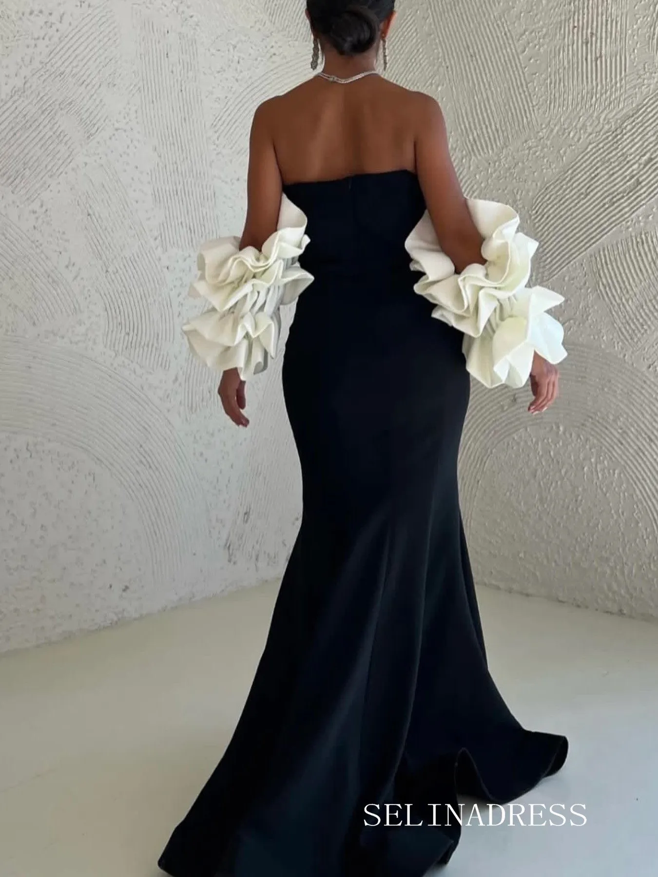 Mermaid Black White Satin Long Prom Dress Evening Dress lpk917