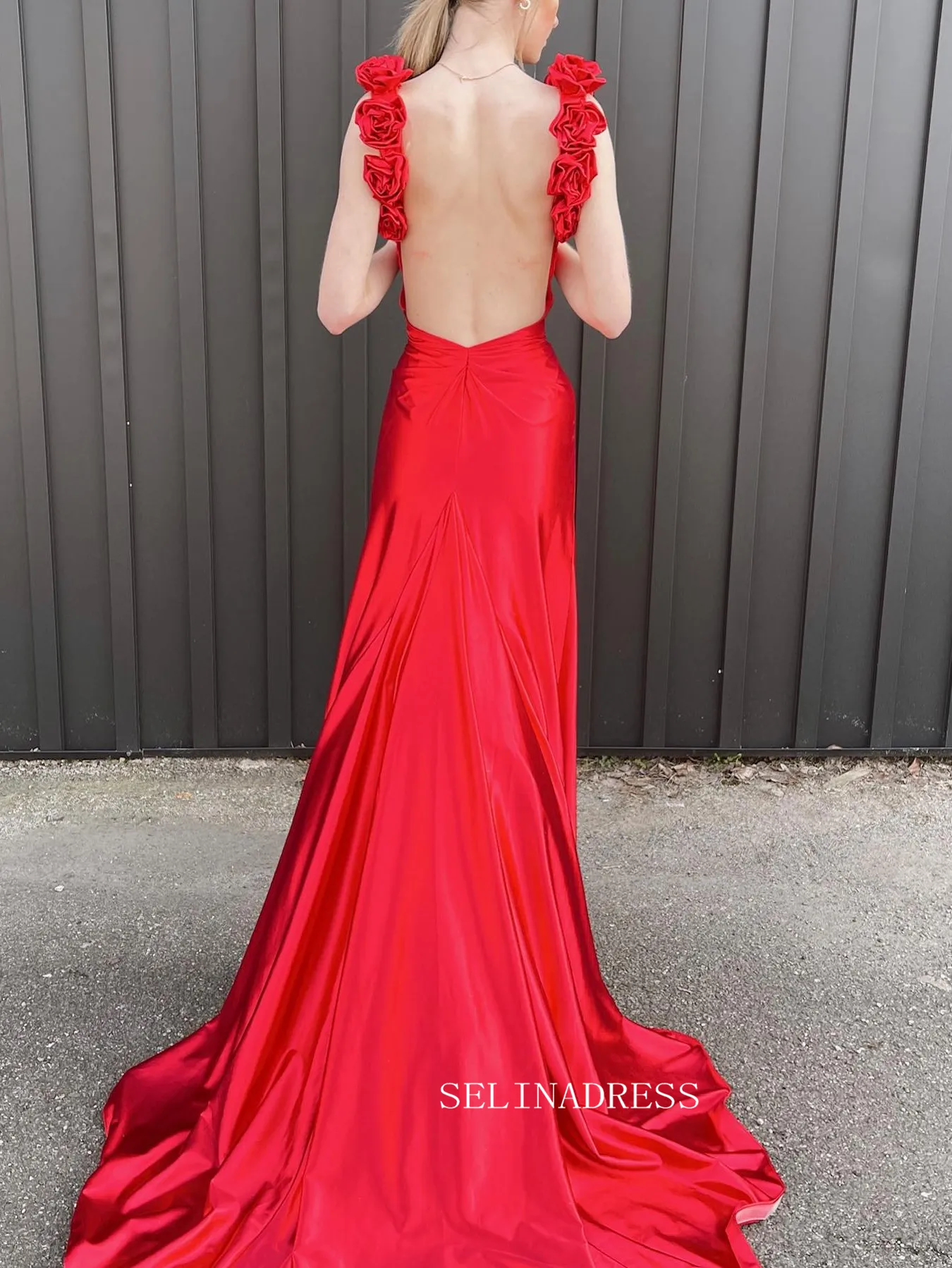 Mermaid Hand Made Flower Straps Cheap Long Prom Dress lpk921