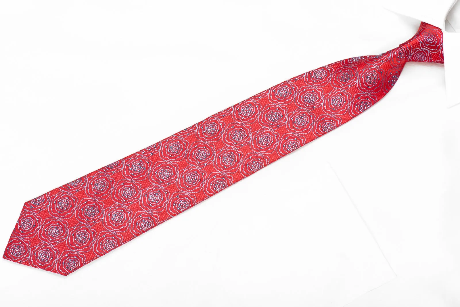 Metro City Men's Crystal Silk Necktie Blue Floral On Pink Sparkling With Rhinestones
