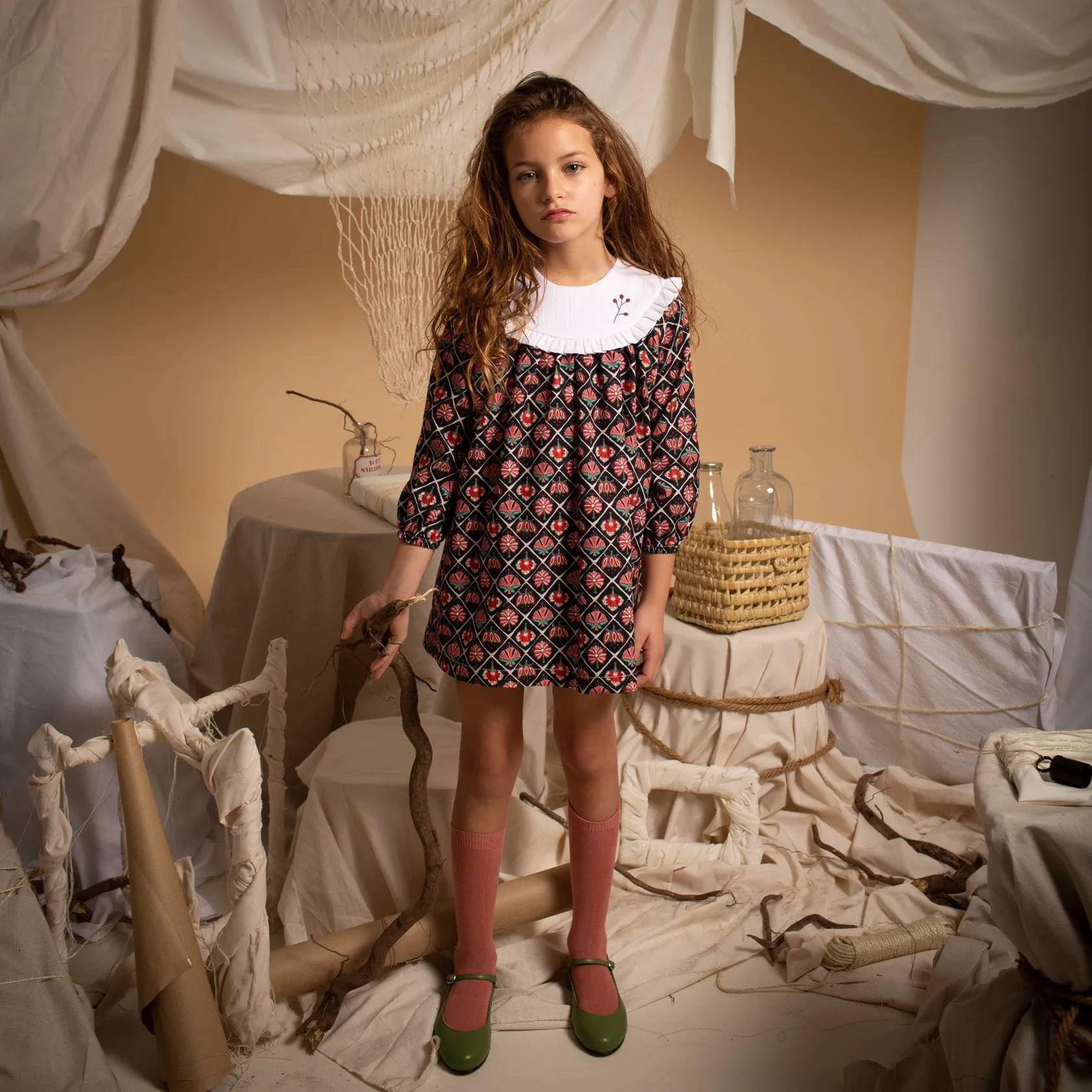 Milos Red & Black Printed Cotton Dress