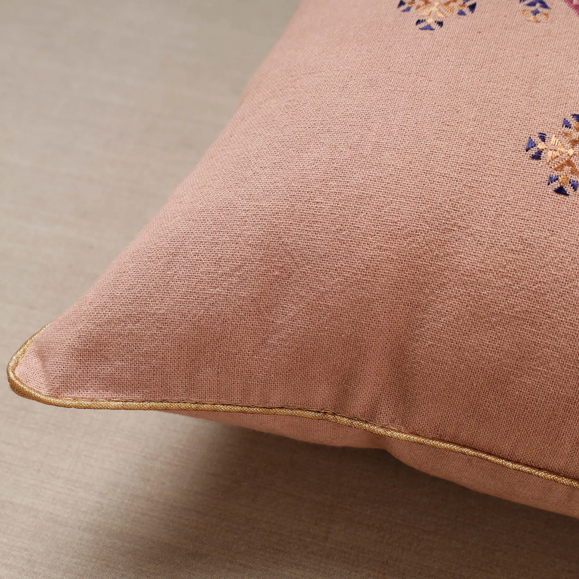 Peach - Soof Embroidery Cotton Cushion Cover (16 x 16 in)