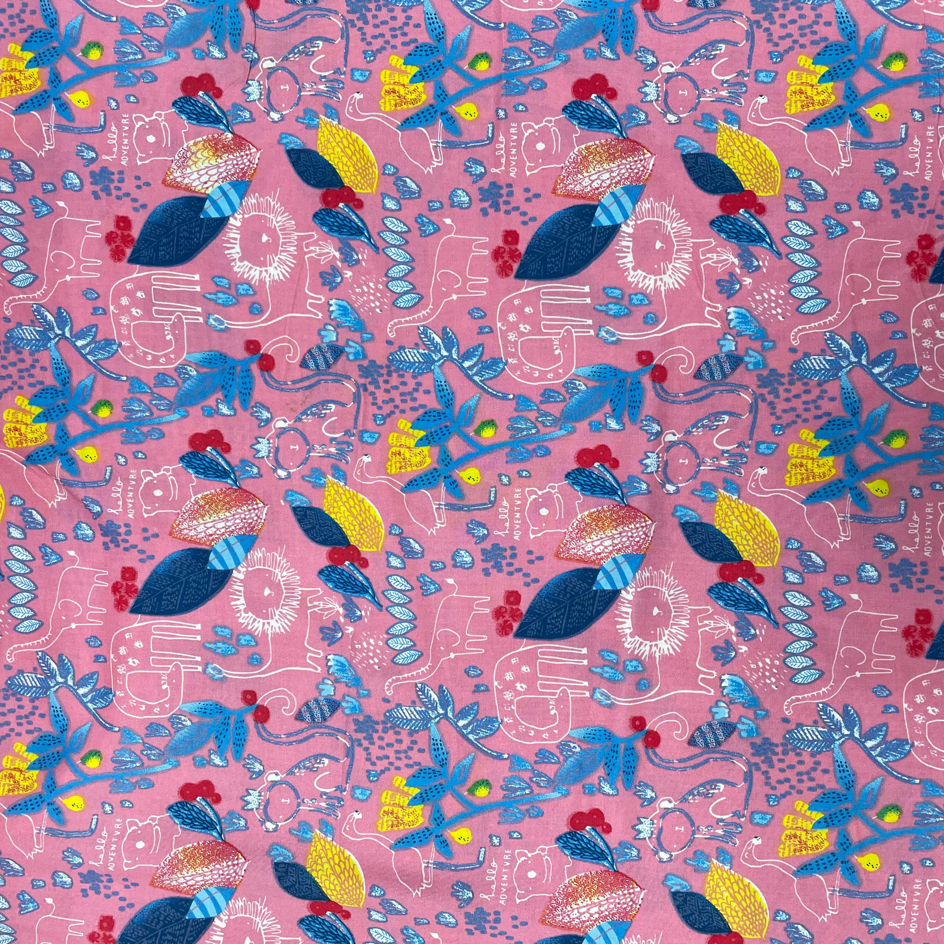 Pink With Blue Floral Print Rayon Fabric