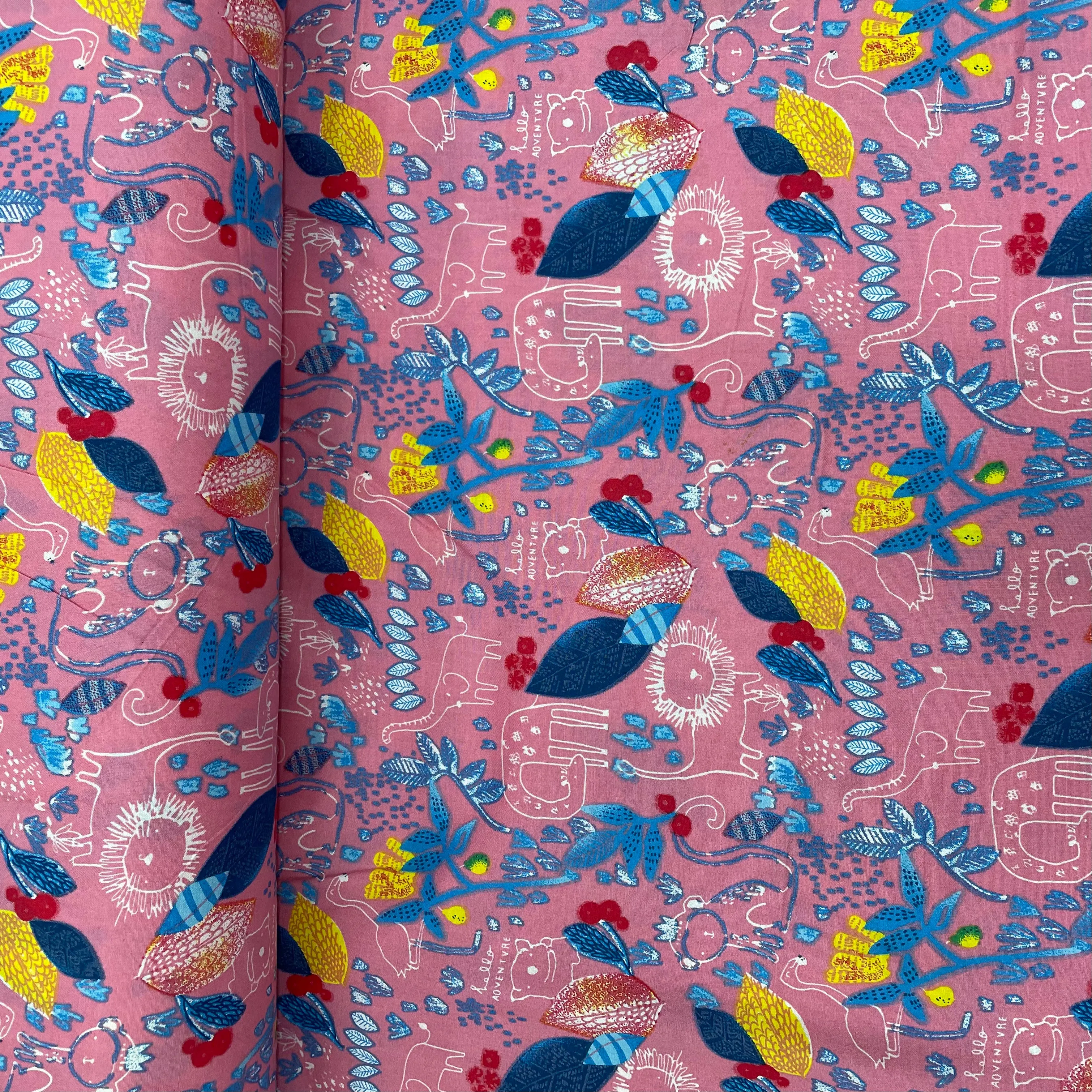 Pink With Blue Floral Print Rayon Fabric