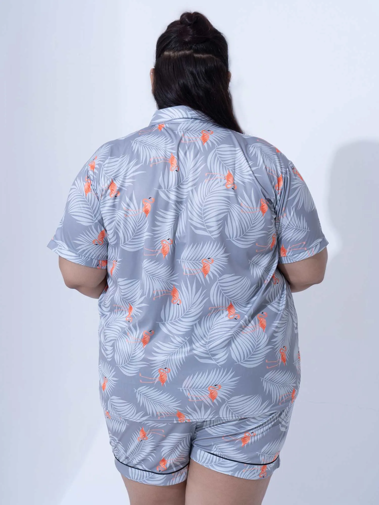 Plus Size Women Tropical Print Satin Shorts Set