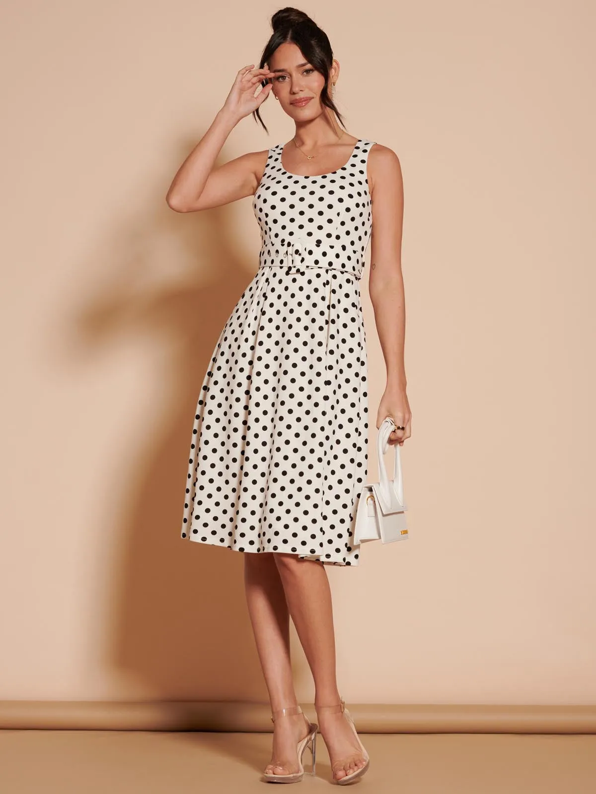 Polka Dot 1950's Inspired Swing Dress, Cream Polka Dot