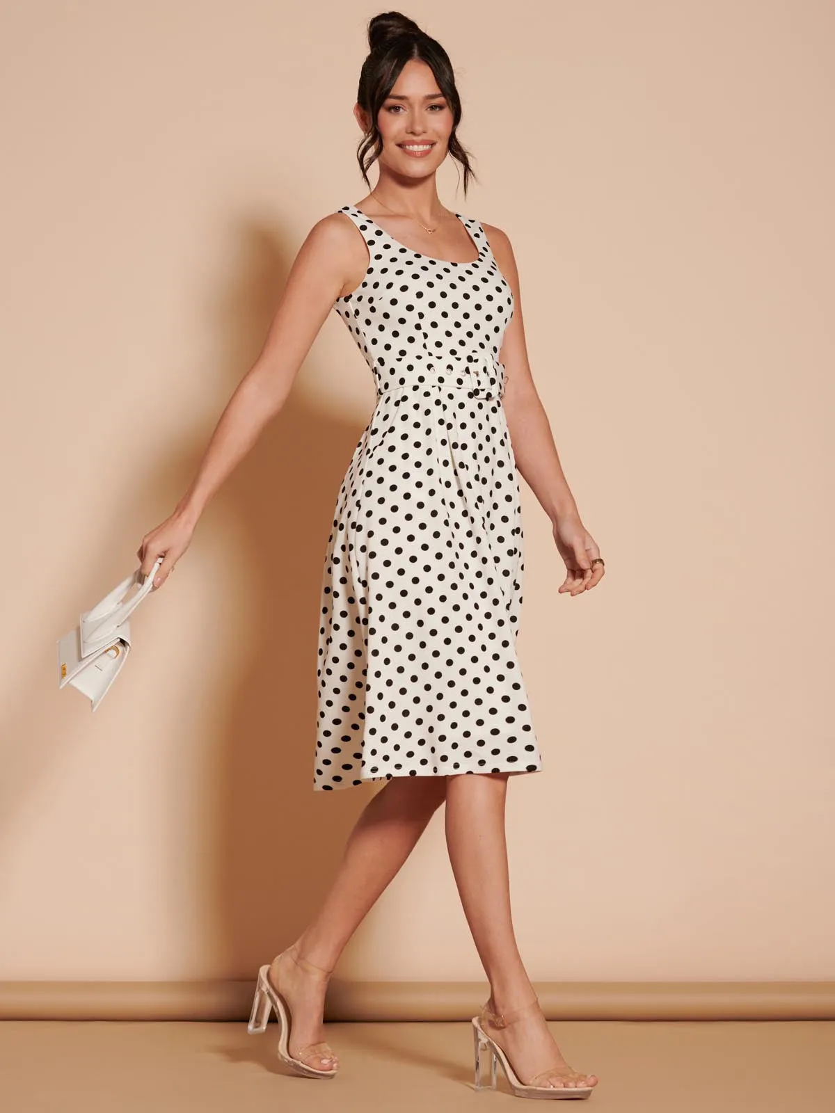 Polka Dot 1950's Inspired Swing Dress, Cream Polka Dot