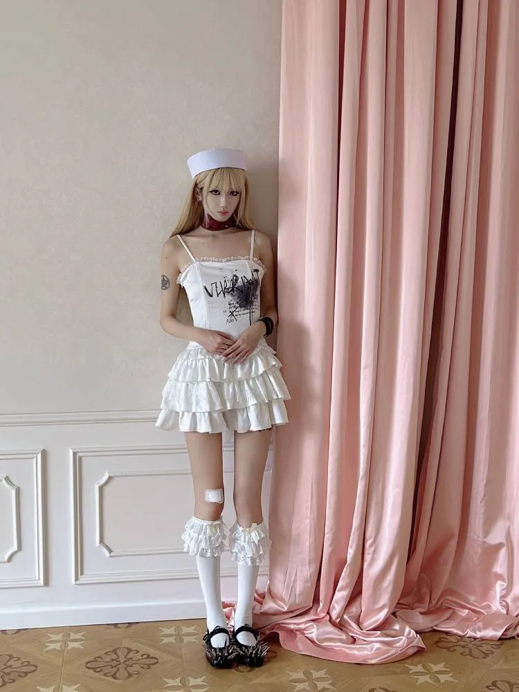 Printed suspender lace dress【s0000009337】