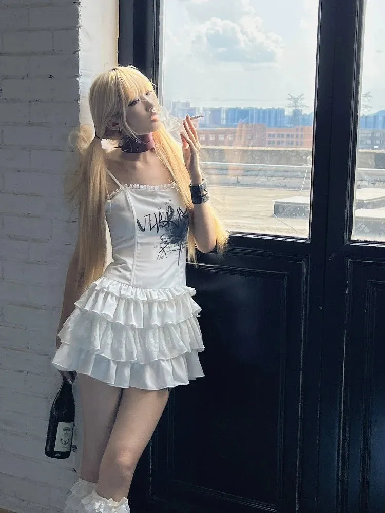 Printed suspender lace dress【s0000009337】