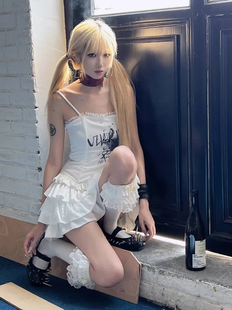 Printed suspender lace dress【s0000009337】