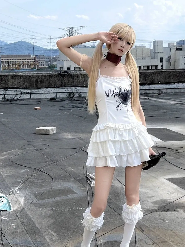 Printed suspender lace dress【s0000009337】