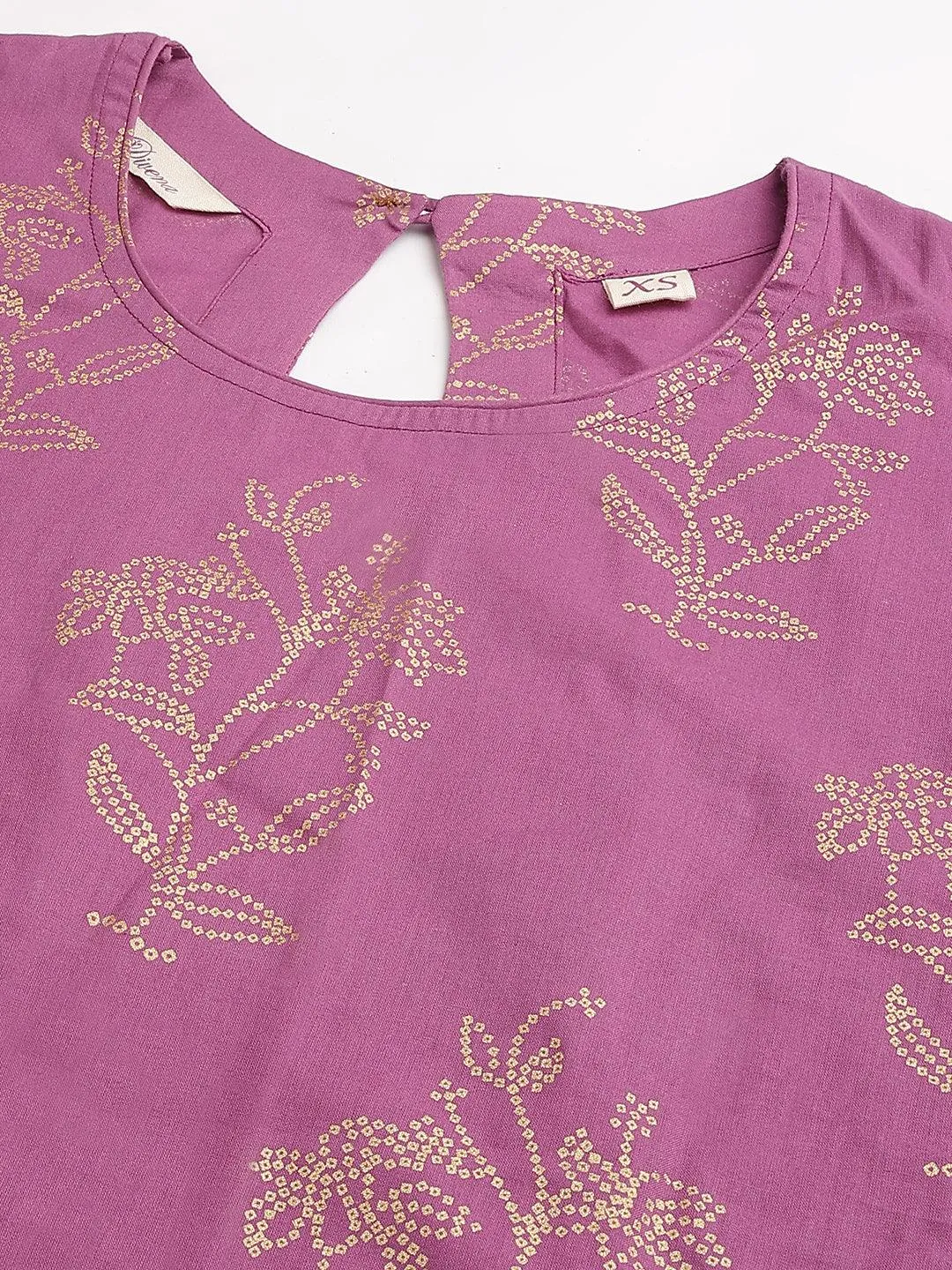 Purple Foil Print Cotton Sharara Set With Dupatta