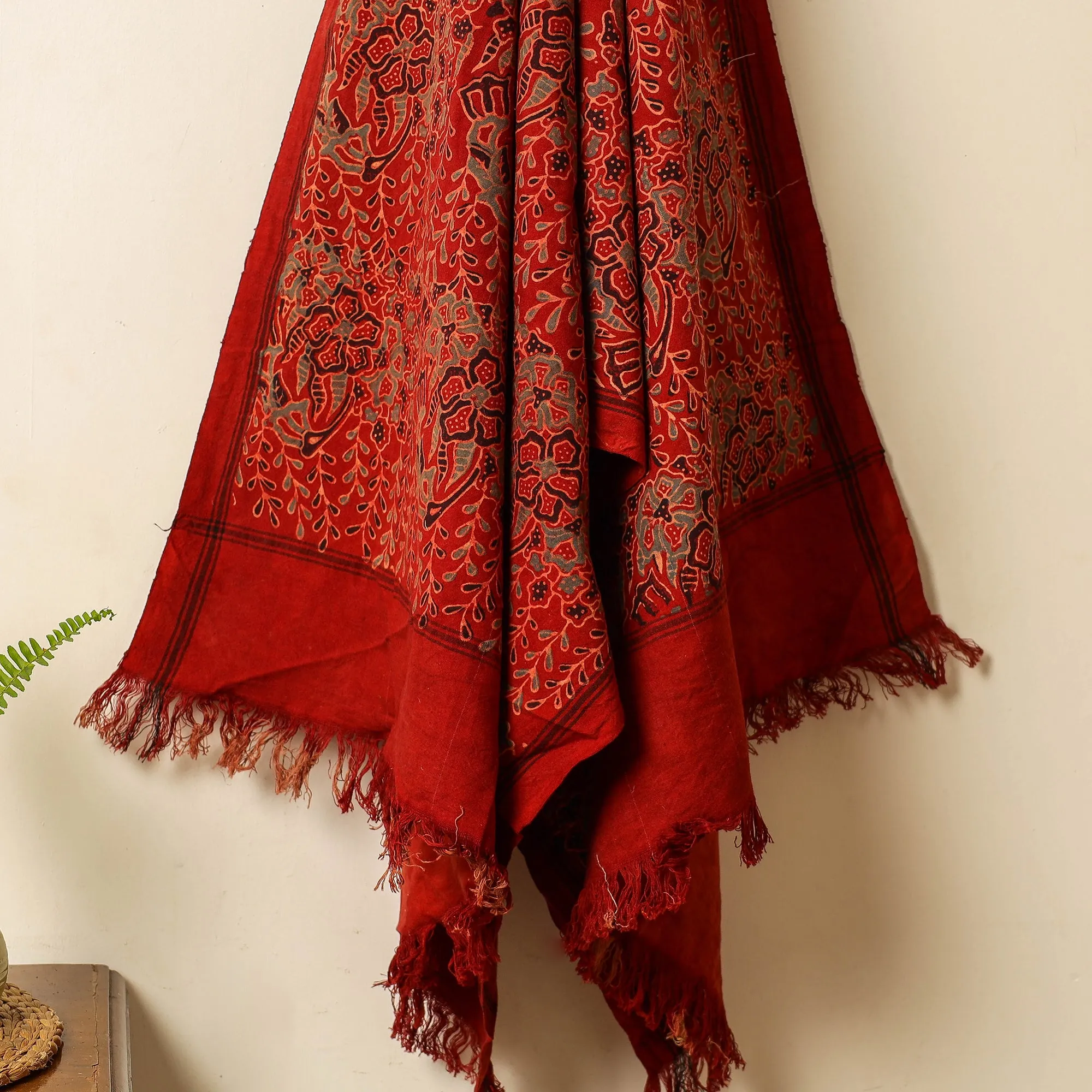 Red - Ajrakh Block Printed  Handloom Cotton Towel