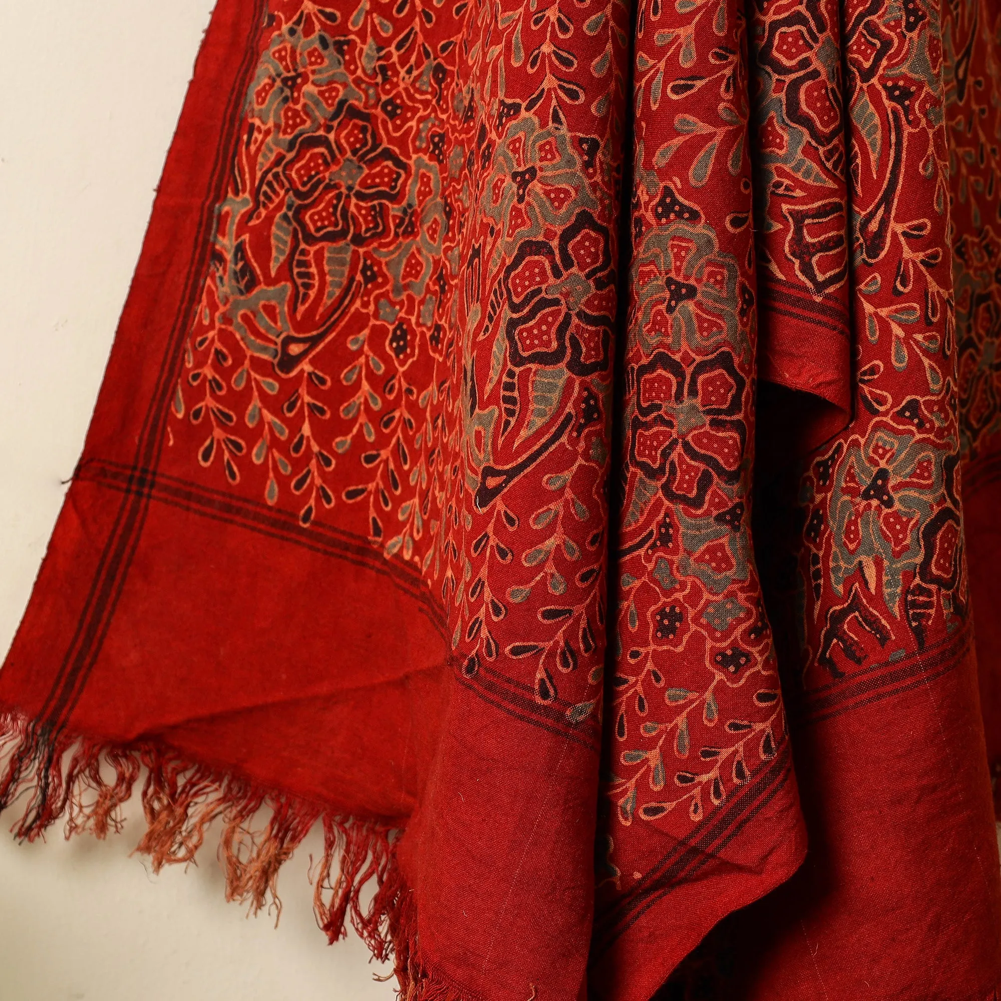 Red - Ajrakh Block Printed  Handloom Cotton Towel