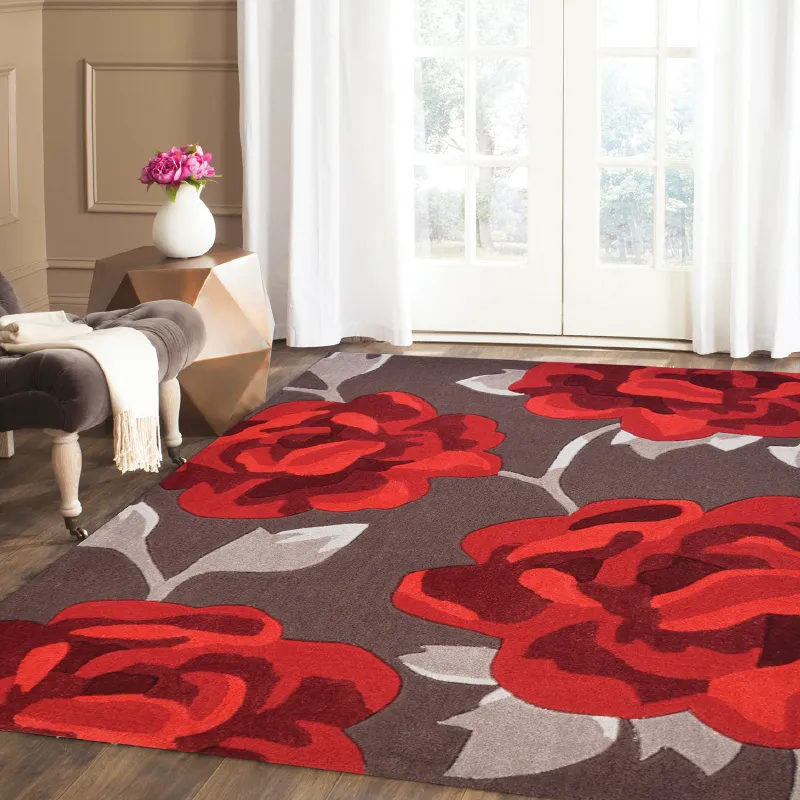 Red and Brown Flower Rug - Nevada