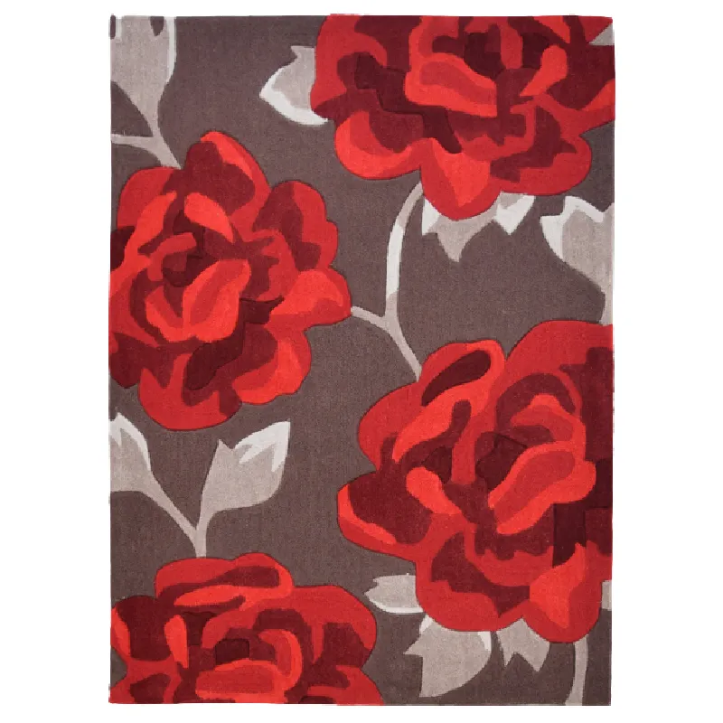 Red and Brown Flower Rug - Nevada