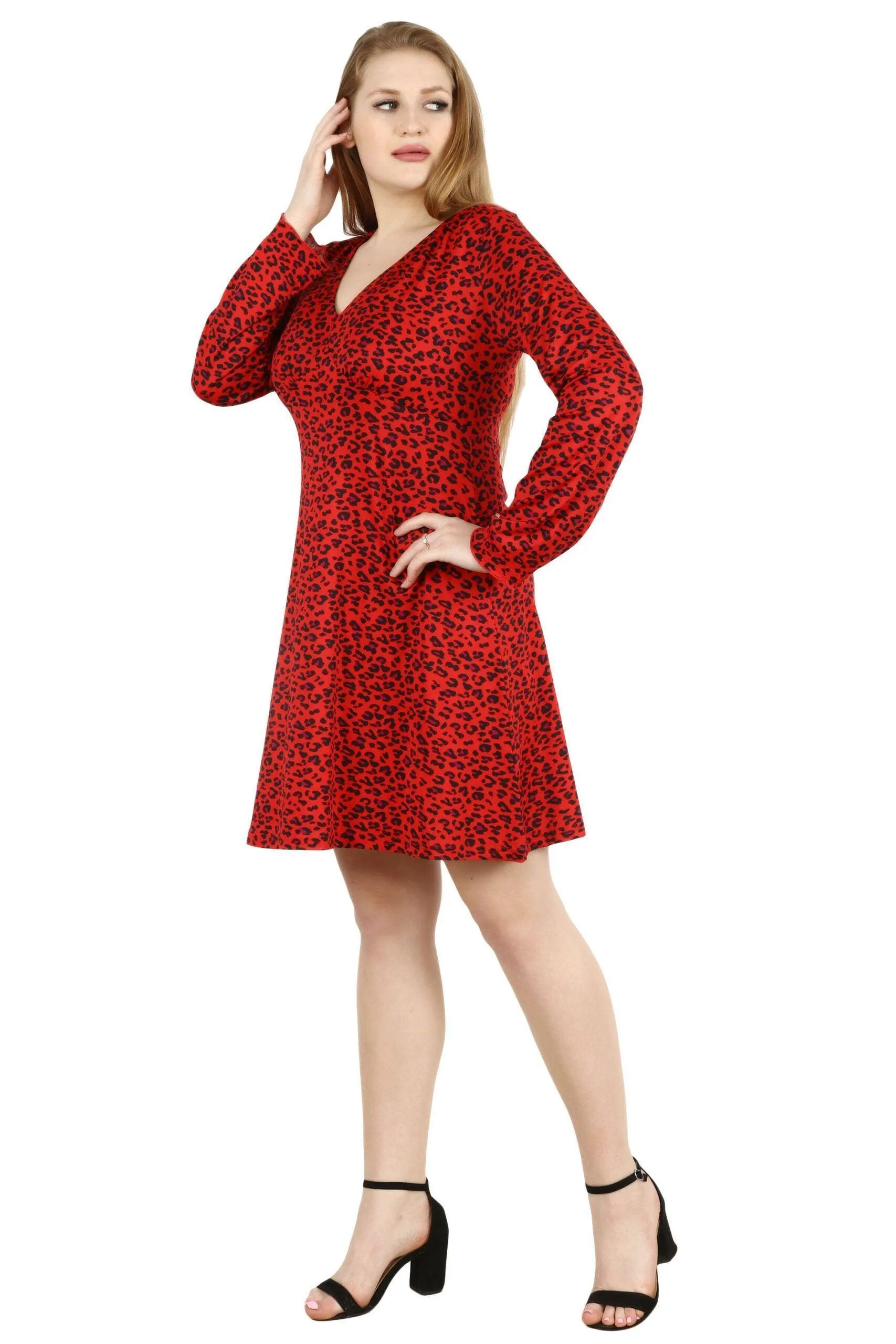 Red Animal Printed Knitted Dress