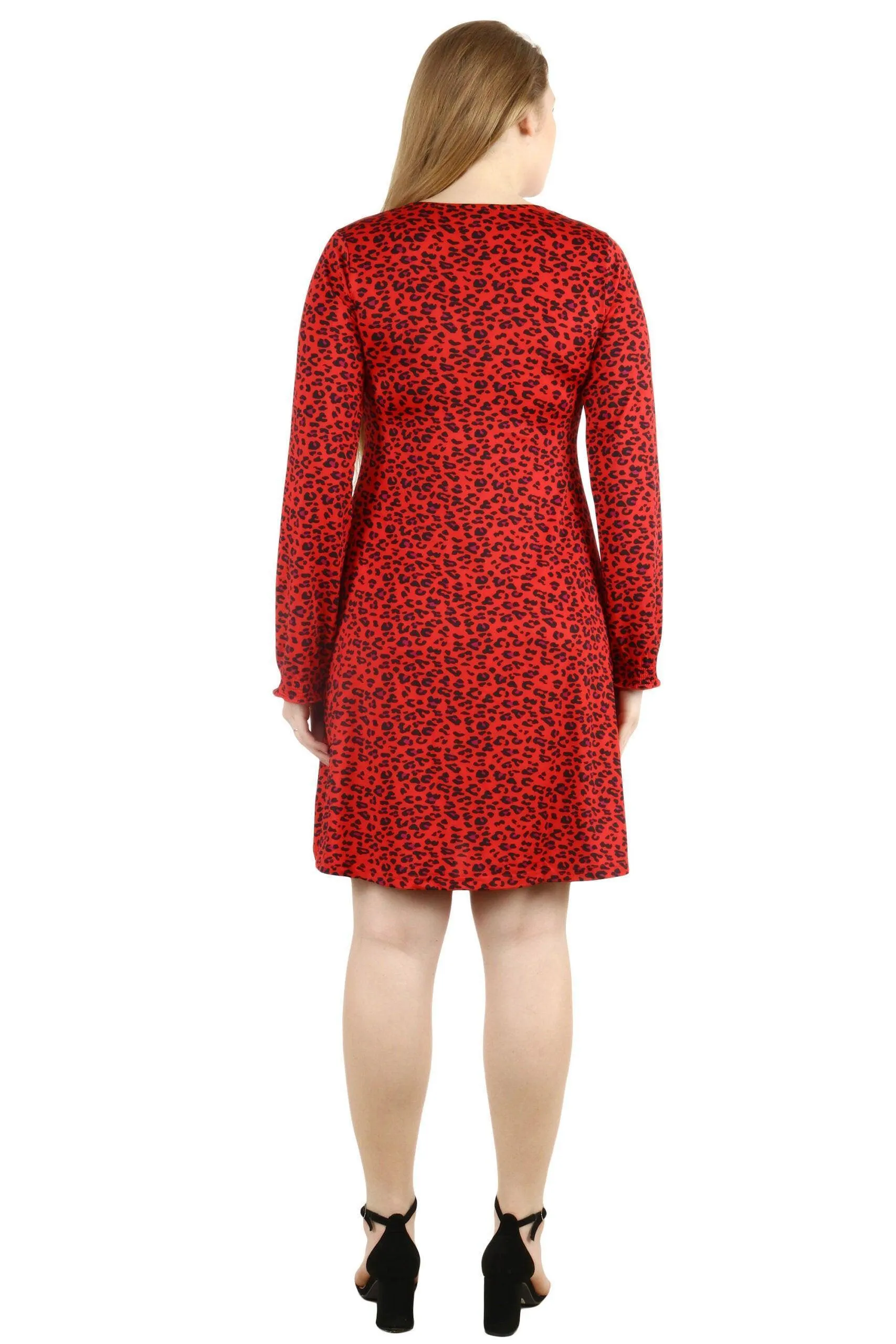 Red Animal Printed Knitted Dress