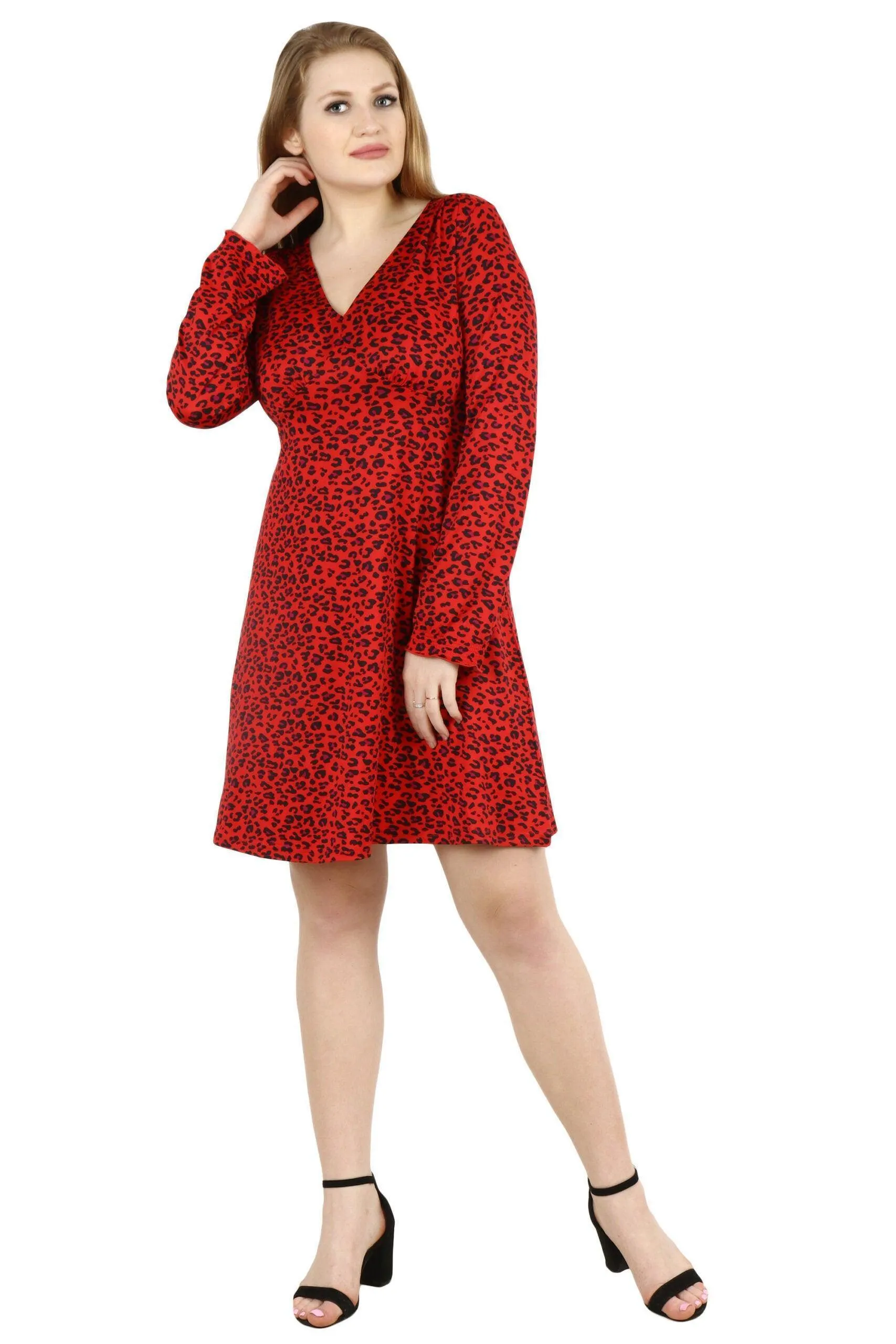 Red Animal Printed Knitted Dress