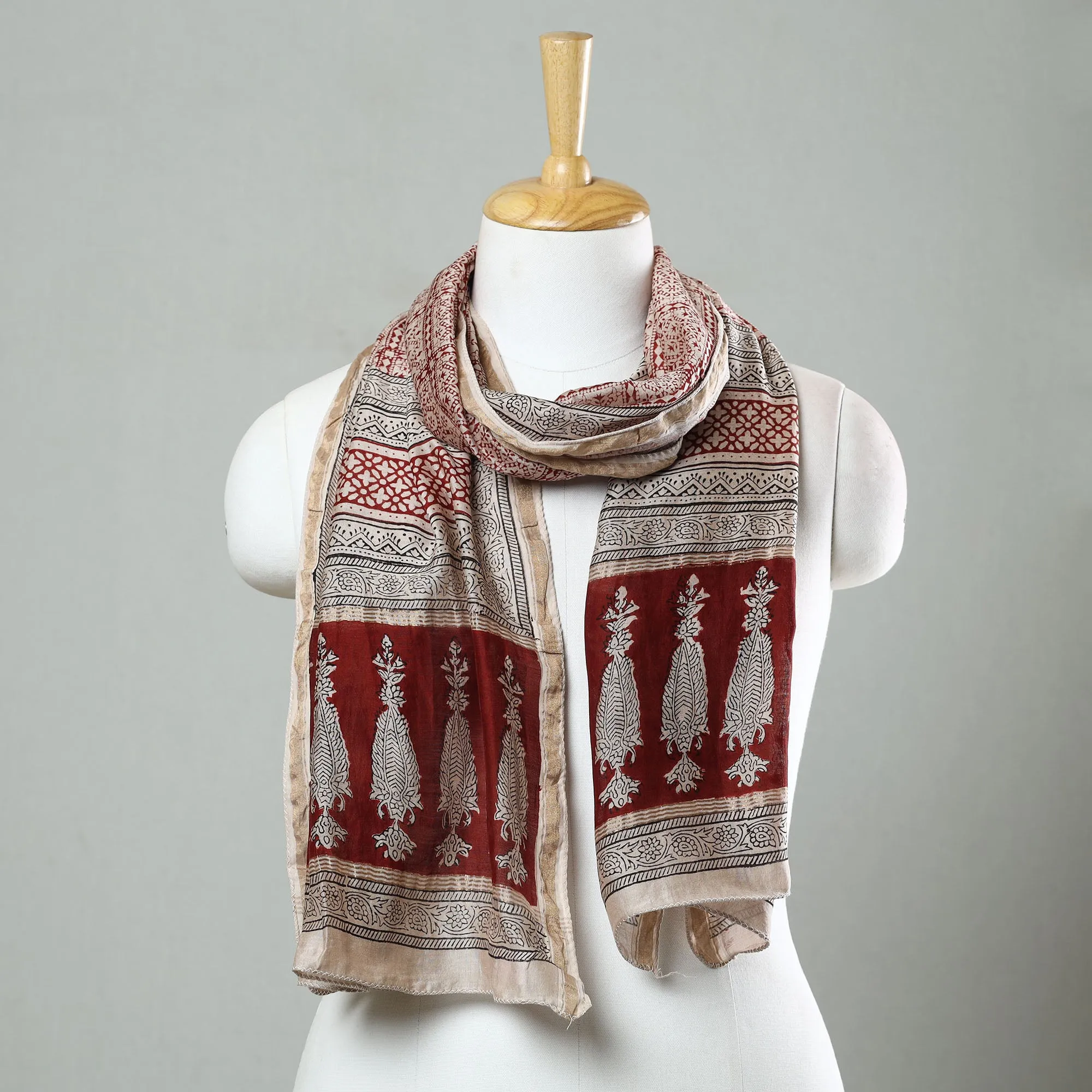 Red - Bagh Hand Block Printed Chanderi Silk Stole 01