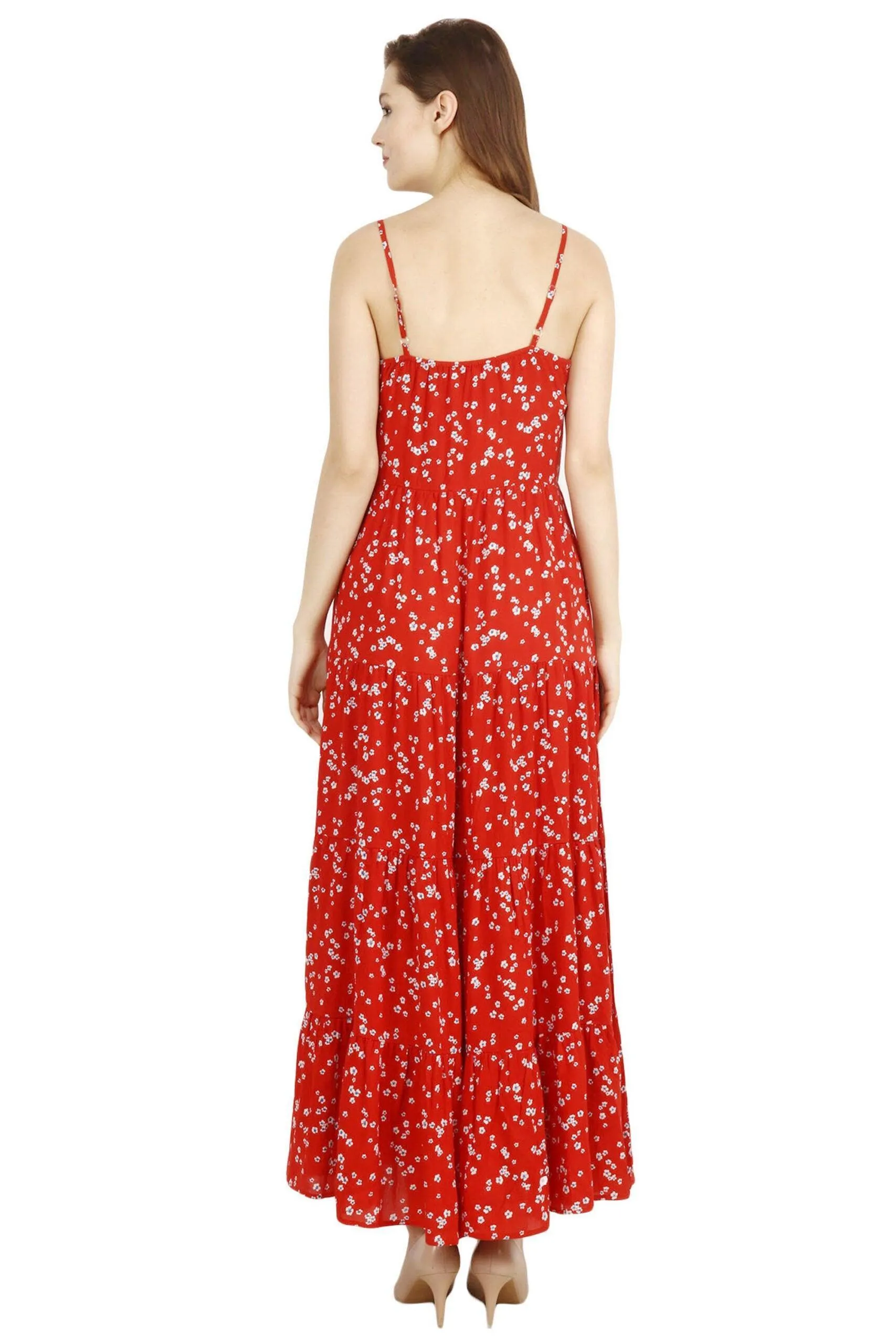 Red Floral Printed Maxi Dress