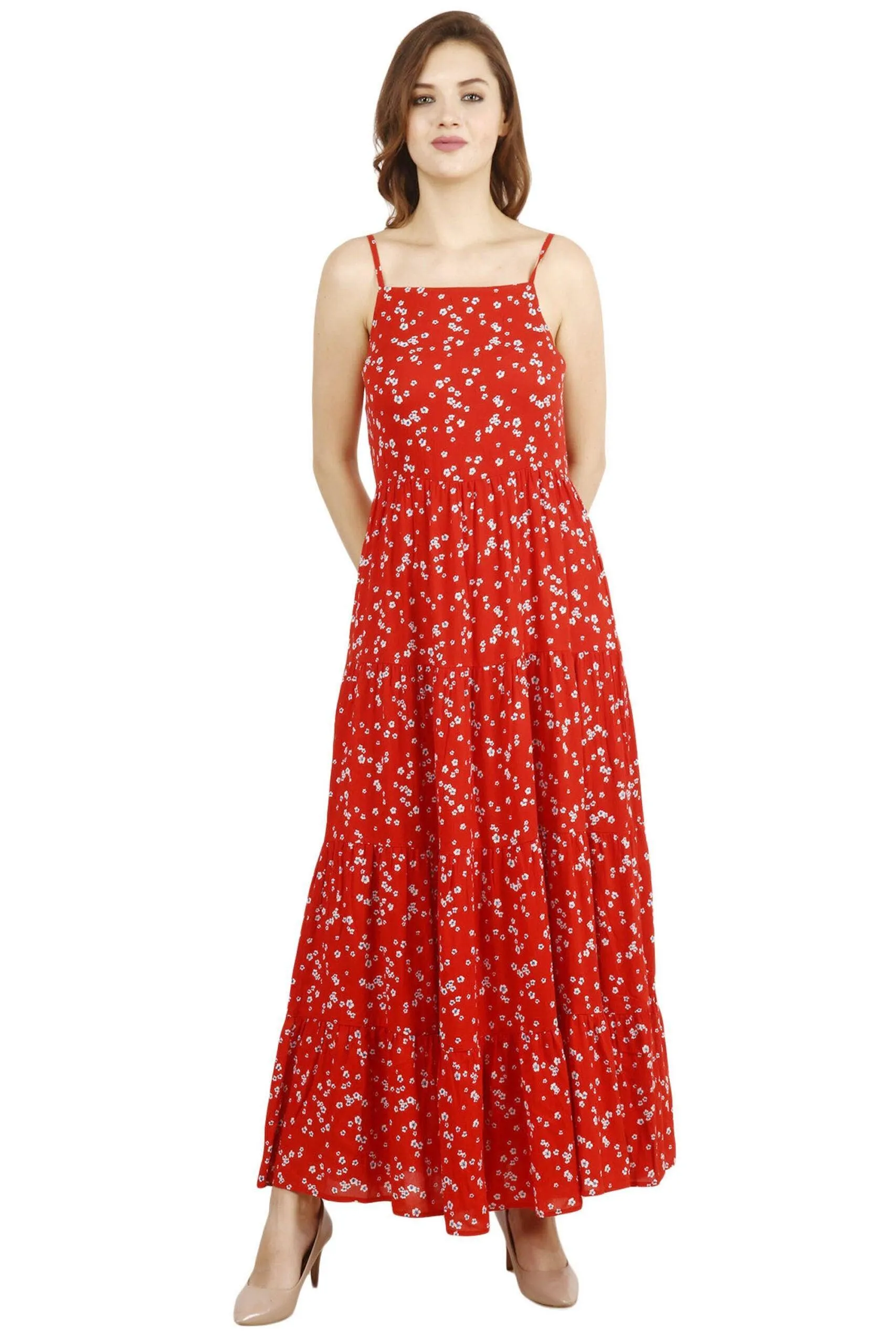 Red Floral Printed Maxi Dress