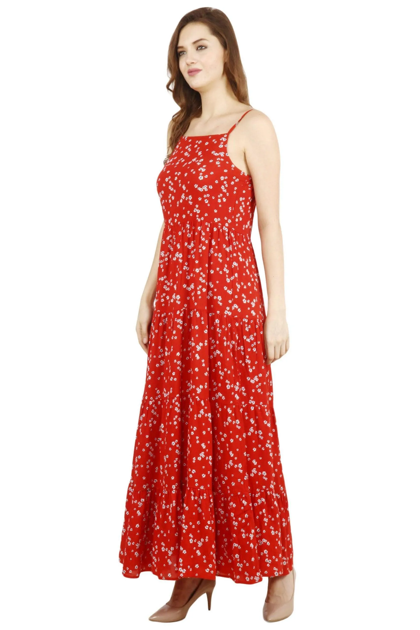 Red Floral Printed Maxi Dress