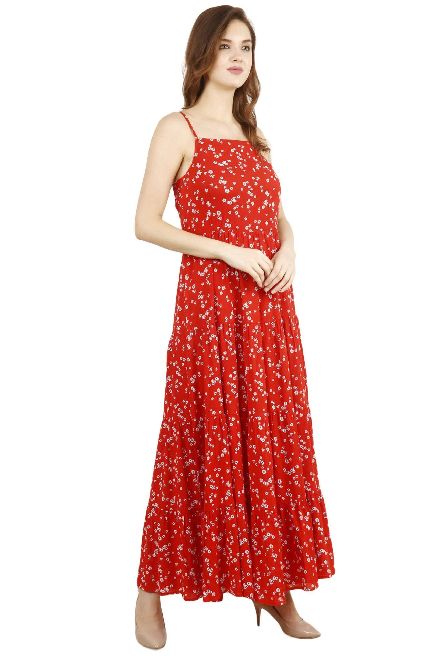 Red Floral Printed Maxi Dress