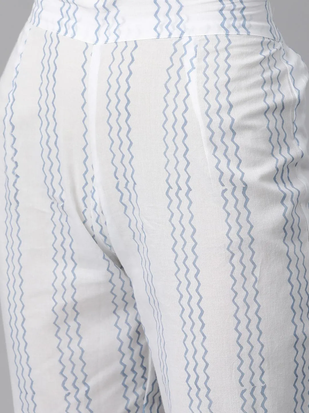 Sky Blue Hand Block Printed Straight Kurta Pant Set With Dupatta