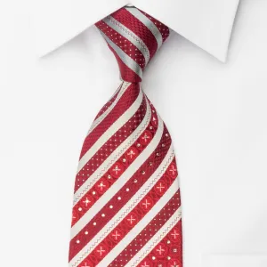 Tallgent Silk Rhinestone Necktie Stripes On Red With Silver Sparkles
