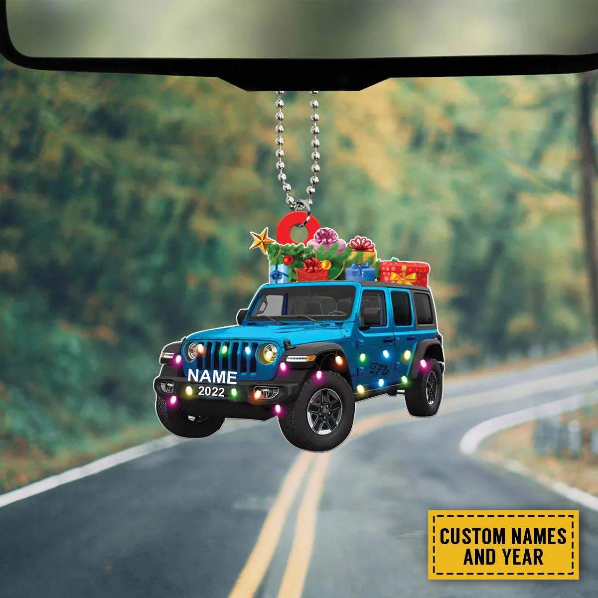 Teesdily | Christmas Customized Car Rear View Mirror Hanging Christmas Tree Gifts Car Ornament Speed Lover Gift Xmas Rear View Mirror Accessories