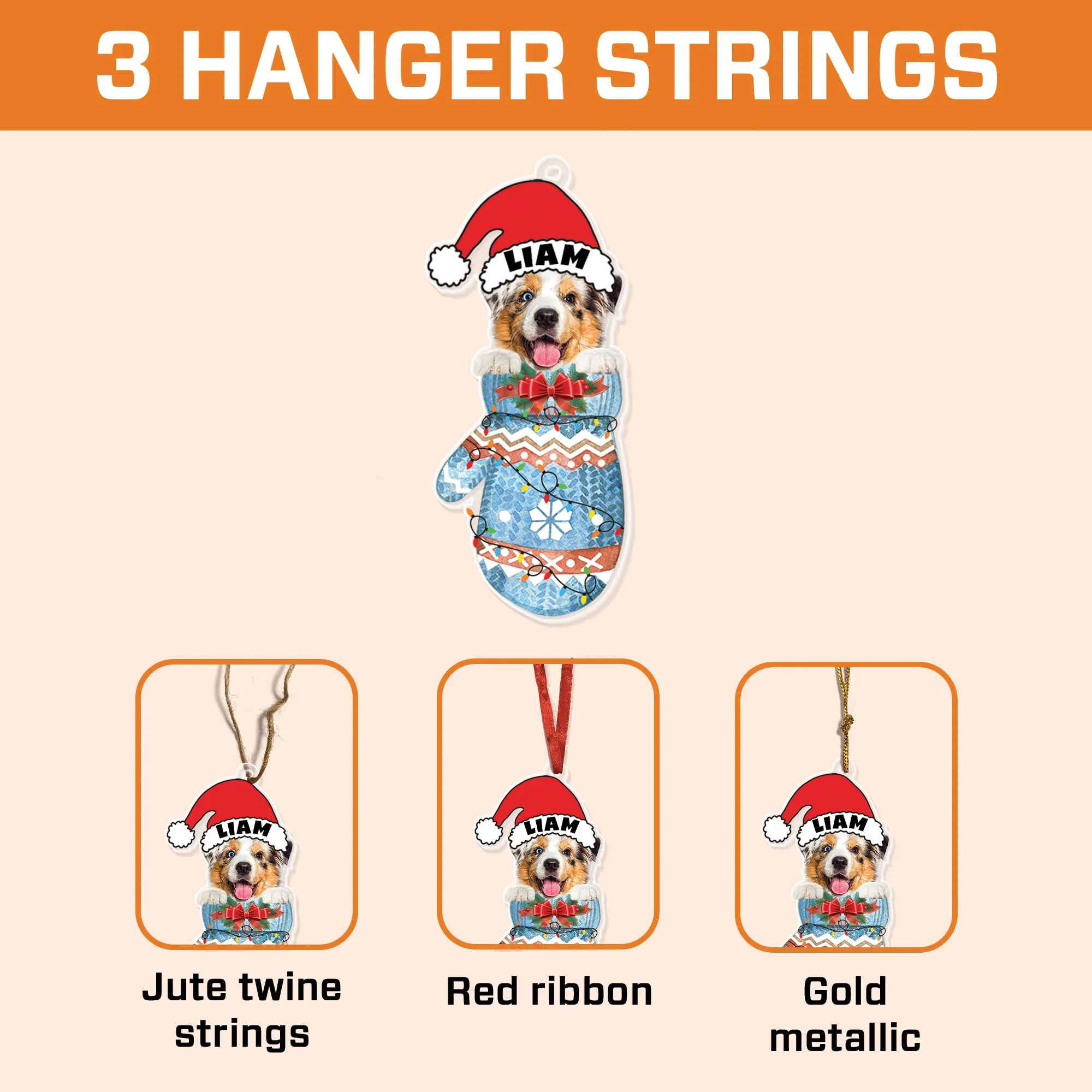 Teesdily | Custom Australian Shepherd In Gloves Ornament Christmas, Dog Winter Glove Christmas Ornament 2D, Dog Mom Dog Lover Gift