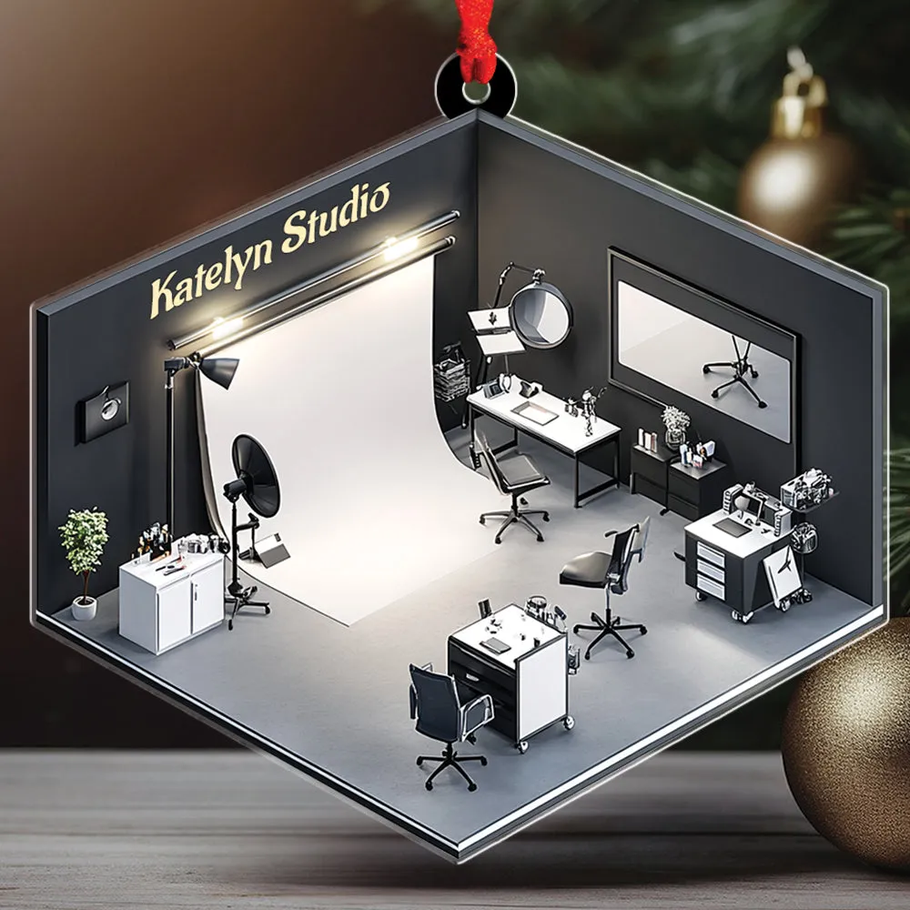 Teesdily | Custom Photo Studio Ornament 2D Flat Acrylic, Photography Studio Cameraman Christmas Ornament, Gift For Photographer