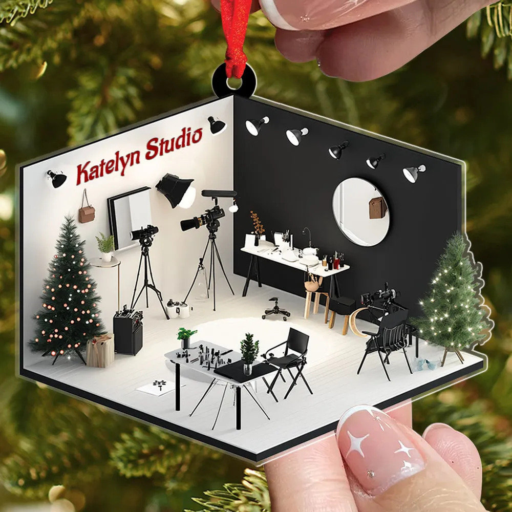 Teesdily | Custom Photo Studio Ornament 2D Flat Acrylic, Photography Studio Cameraman Christmas Ornament, Gift For Photographer