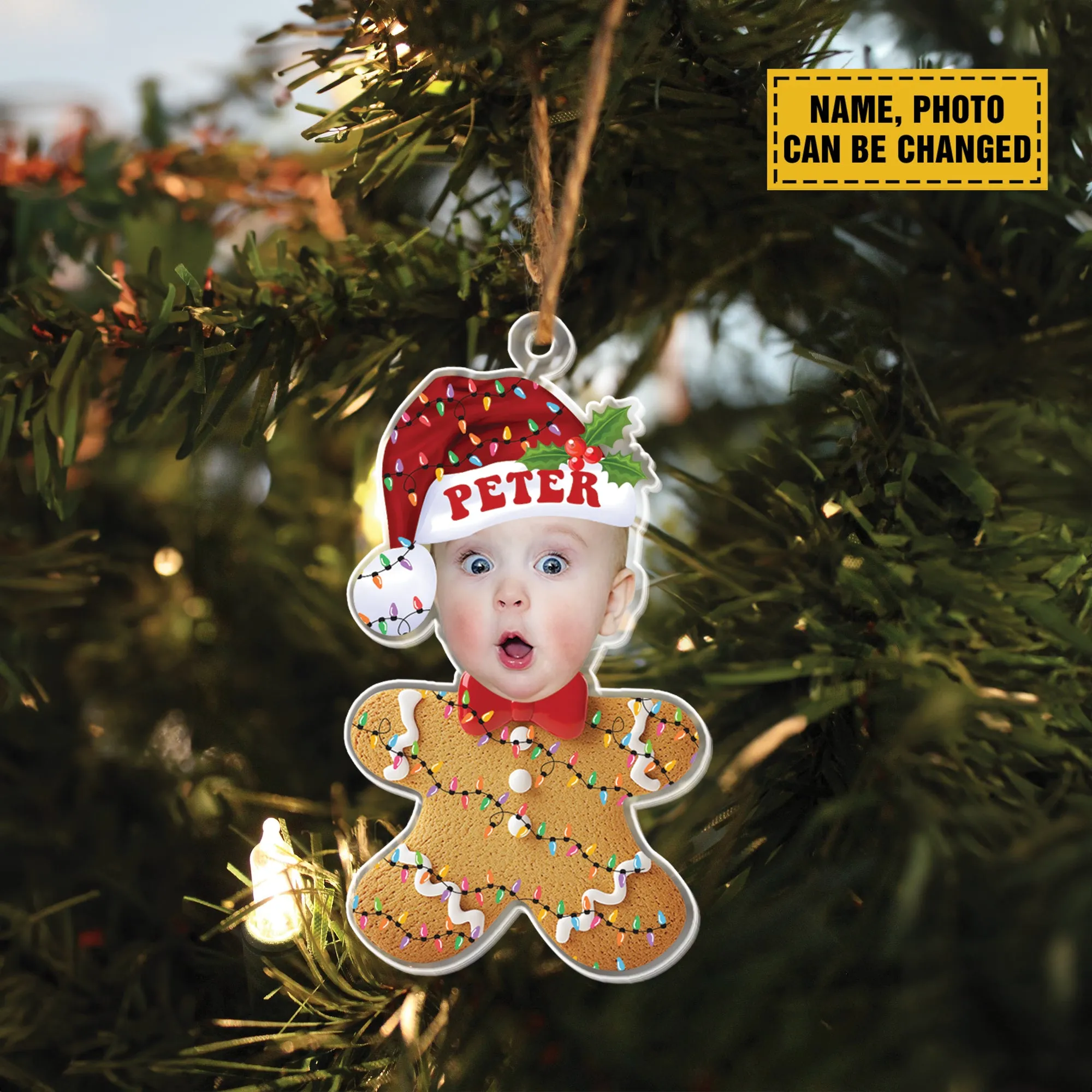 Teesdily | Customized Baby Gingerbread Man Ornament Christmas, Gingerbread Cookie Ornament, Baby Santa Hat Ornament Christmas Gift