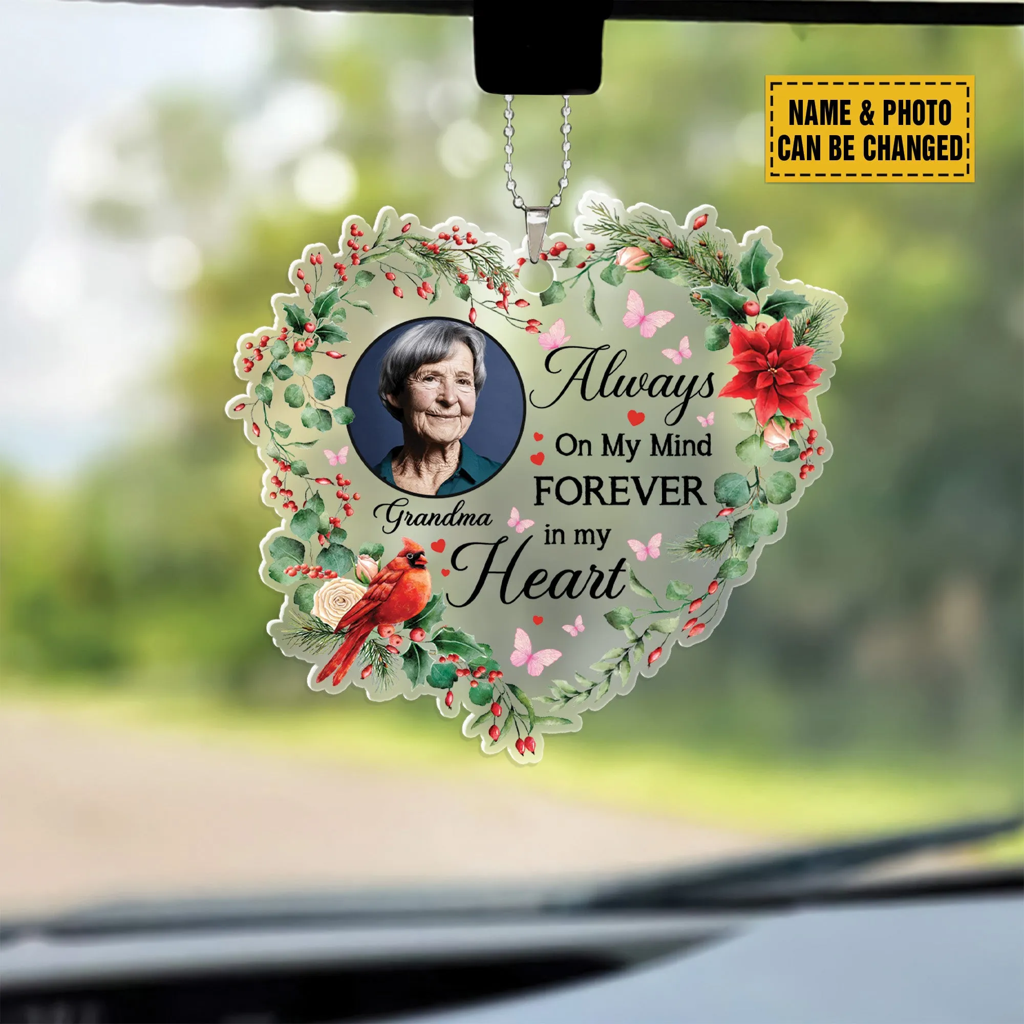 Teesdily | Customized Memorial Christmas Ornament, Always On My Mind Forever In My Heart Cardinal Ornament, Loss Of Grandma Ornament, Christmas Gift