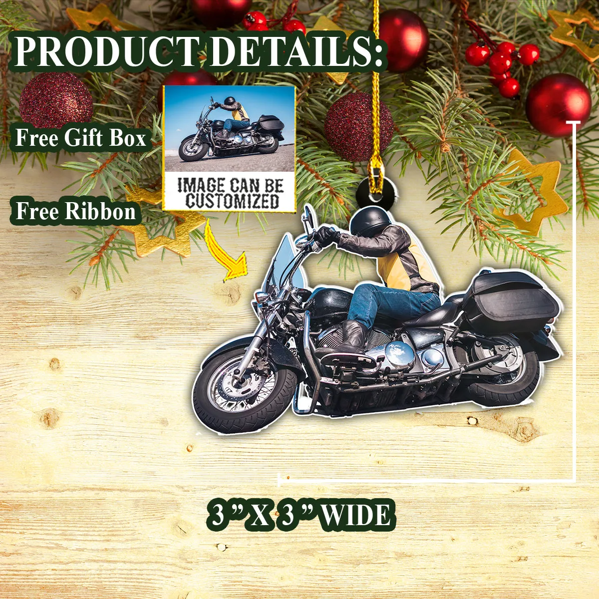 Teesdily | Customized Name Motorcycle Ornament Motor Racer Christmas Ornament Gift For Motorbike Lovers Photo Christmas Ornaments Personalized