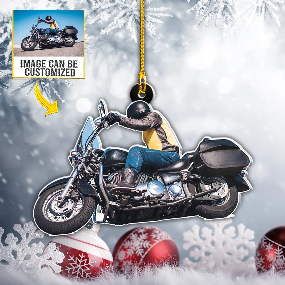 Teesdily | Customized Name Motorcycle Ornament Motor Racer Christmas Ornament Gift For Motorbike Lovers Photo Christmas Ornaments Personalized