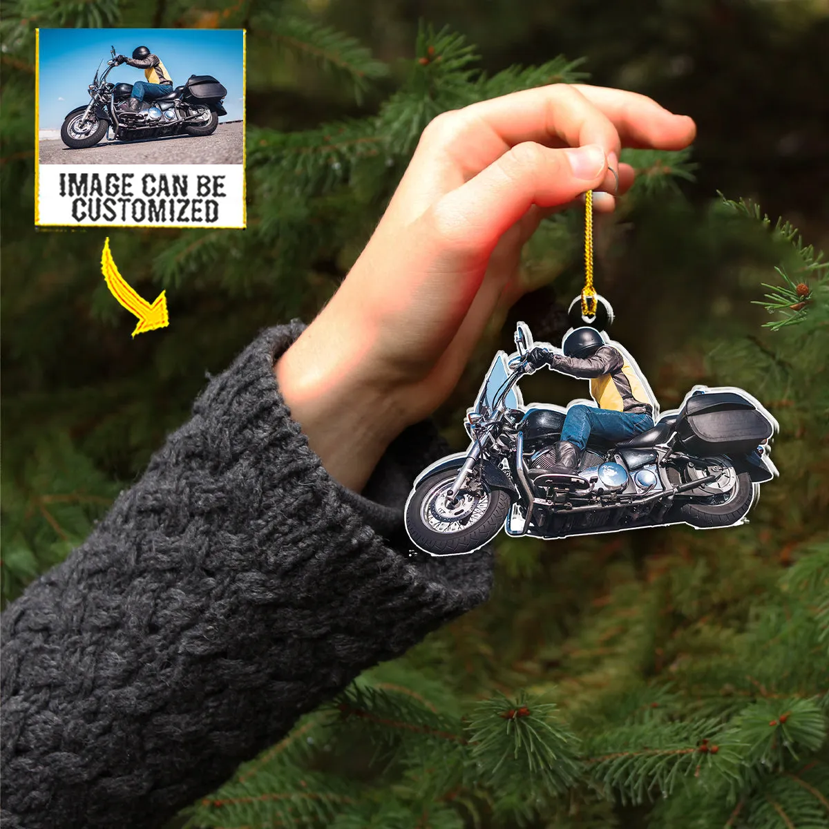 Teesdily | Customized Name Motorcycle Ornament Motor Racer Christmas Ornament Gift For Motorbike Lovers Photo Christmas Ornaments Personalized