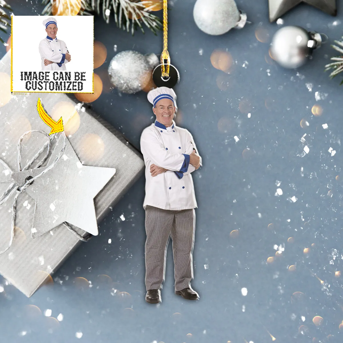 Teesdily | Customized Photo Master Chef Ornament Chef Christmas Ornament Gift For Cooking Lovers Holiday Gift Idea Custom Christmas Photo Ornaments