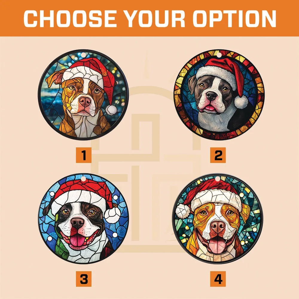 Teesdily | Customized Pit Bull Ornament Christmas, Dog Stained Glass 2D Ornament Christmas Decor, Dog Mom Pit Bull Lover Gift